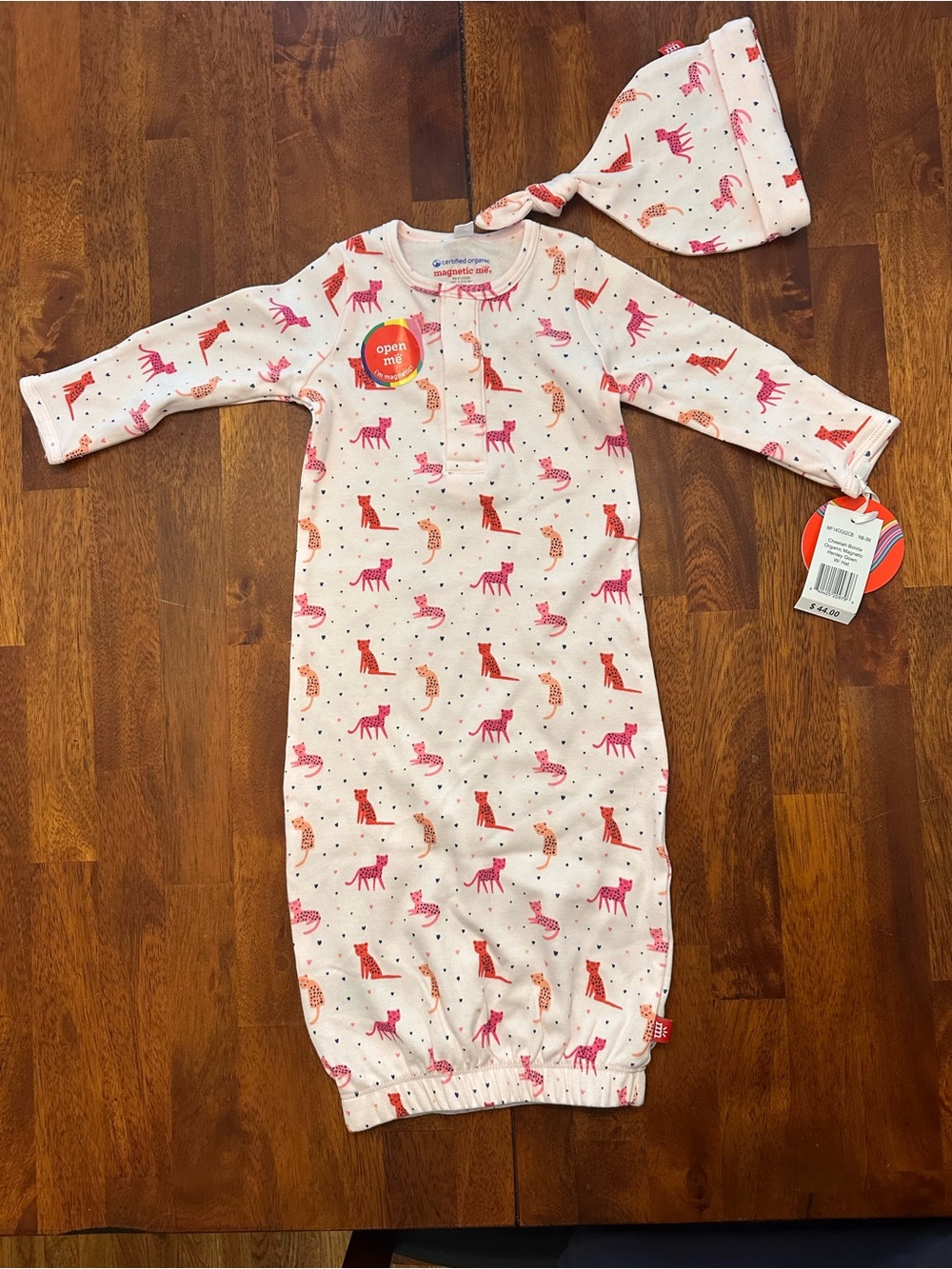 Magnetic Me Pink Animal Print Sleep Gown with Knot Hat